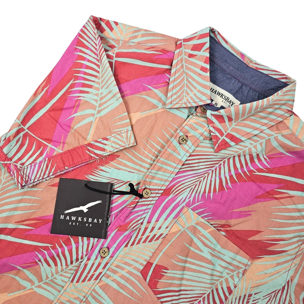 New Hawksbay Men's S Multi Pink Palm Leaf Print‎ Short Sleeve Button Up Shirt